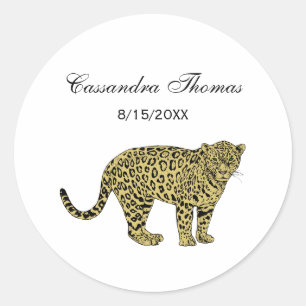 Vintage Leopard Gepard Geflecktes Katzenbild Zeich Runder Aufkleber