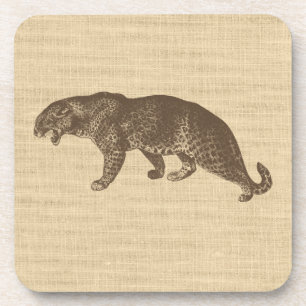 Vintage Leopard-Illustration auf Burlap Getränkeuntersetzer