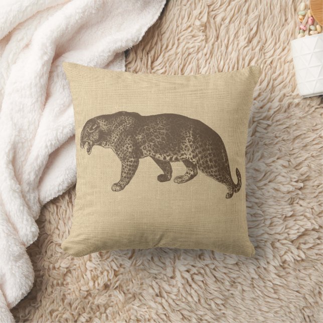 Vintage Leopard-Illustration auf Burlap Kissen (Decke)