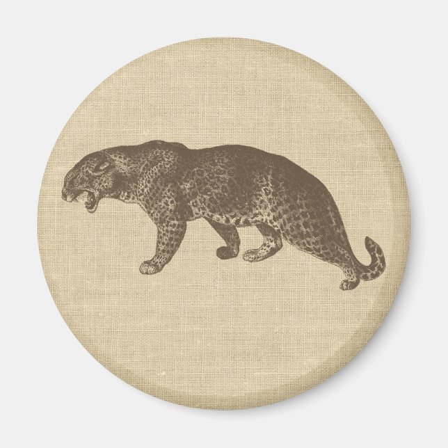 Vintage Leopard-Illustration auf Burlap Magnet (Vorne)