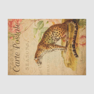 Vintage Leopard Jaguar Wildtier Floral Französisch Seidenpapier