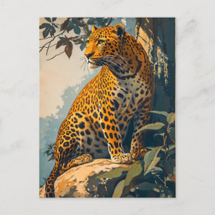 Vintage Leopard-Kunst Postkarte