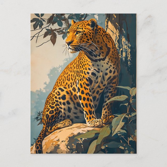 Vintage Leopard-Kunst Postkarte (Vorderseite)