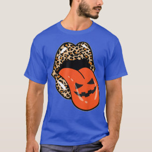 Vintage Leopard Lippen Kürbis Zunge Lustiger Hallo T-Shirt