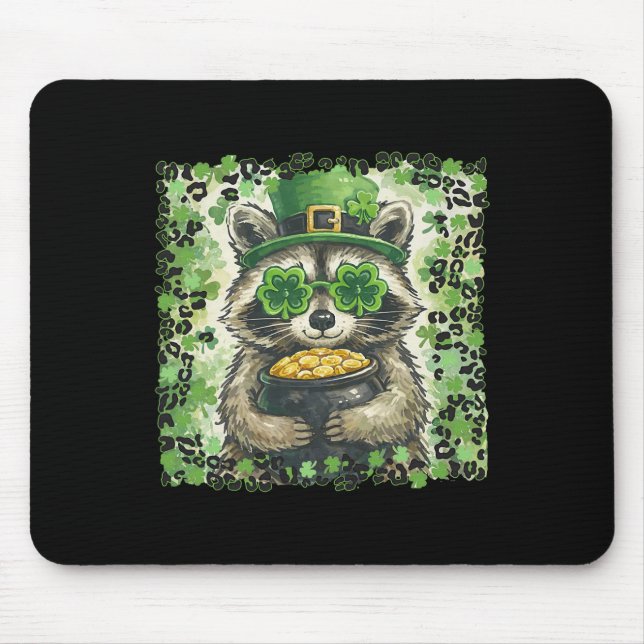 Vintage Leopard Lustiger St. Patricks Tag Waschbär Mousepad (Vorne)