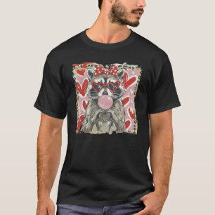 Vintage Leopard Lustiger Valentinstag Waschbär Lie T-Shirt