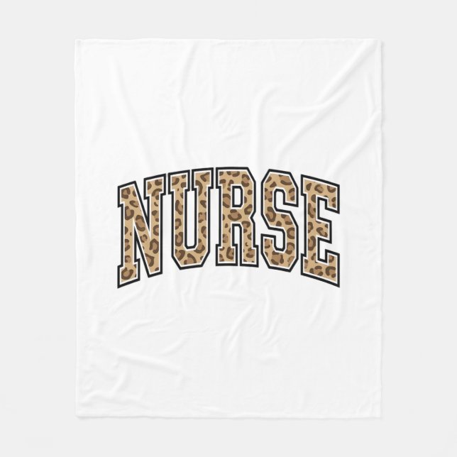 Vintage Leopard Nurse Varsity-Shirt-Design_1 Fleecedecke (Vorderseite)