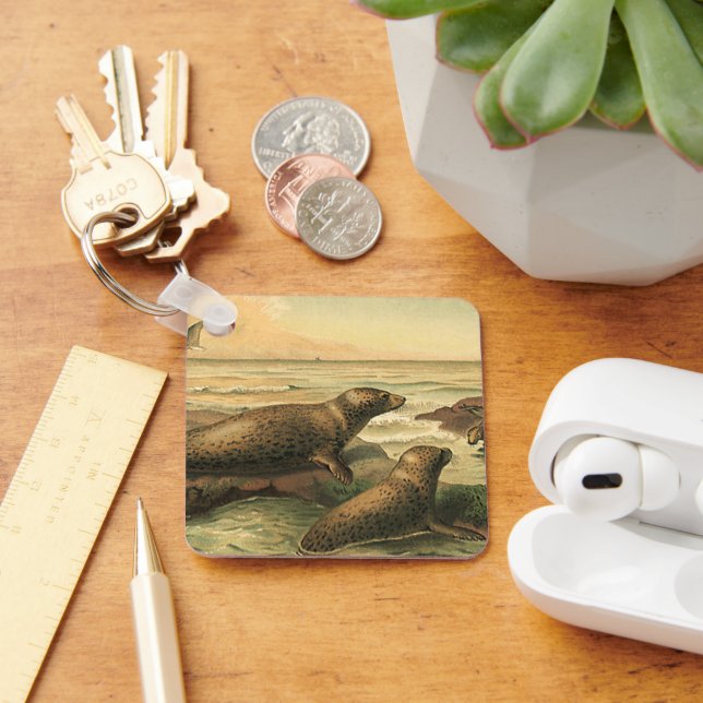 Vintage Leopard-Siegel am Ozean, Wildtiere Schlüsselanhänger (Schreibtisch)