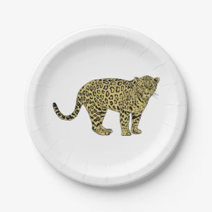 Vintage-Leoparden-Gepard-Geflecktes-Katze-Zeichnun Pappteller