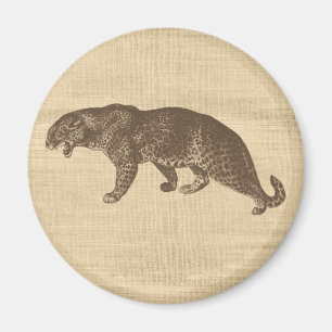 Vintage-Leoparden-Illustration auf Jute Magnet