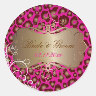 Vintage-Leoparden-Perlen-Wirbel Hochzeits-Aufklebe Runder Aufkleber