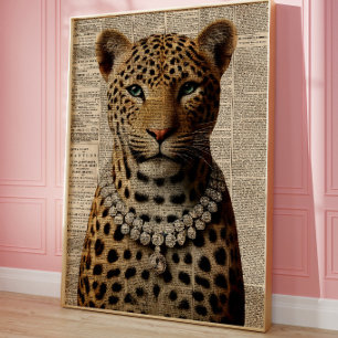 Vintage Leoparden-Porträt-Wandkunst   Glam Jungle Poster