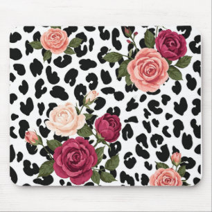 Vintage-Leopardenmuster mit Rosen-Mauspad Mousepad