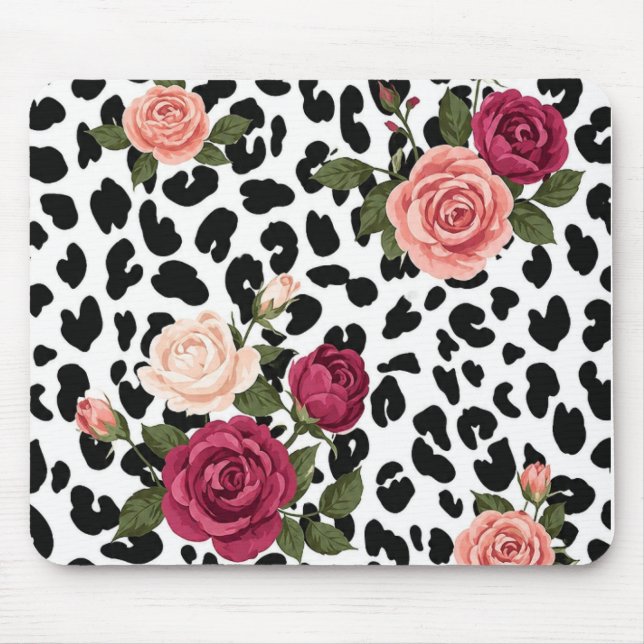 Vintage-Leopardenmuster mit Rosen-Mauspad Mousepad (Vorne)