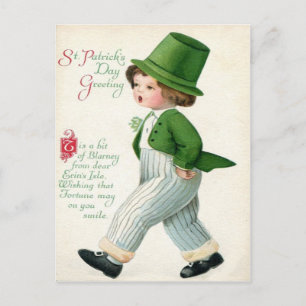 Vintage Leprechaun Boy St Patrick's Day Card Postkarte