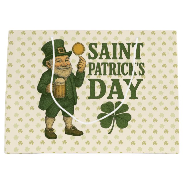 Vintage, leprechaun Saint Patrick's Day  Große Geschenktüte (Vorderseite)