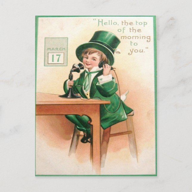 Vintage Leprechaun-Telefonkarte St Patrick's Day C Postkarte (Vorderseite)