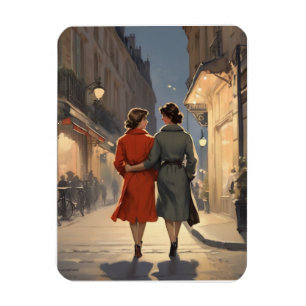 Vintage lesbisches Paar in gemütlicher Nacht Magnet