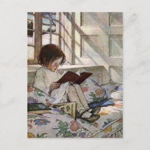 Vintage Lesemädchen Postkarte