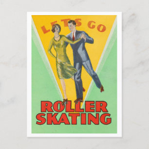 Vintage "Let's Go Roller Skaten" Postkarte