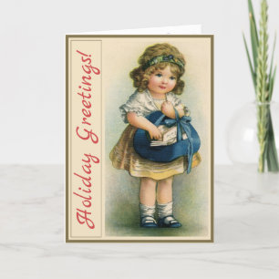 Vintage Letter Girl Weihnachtskarte mit Gedicht Feiertagskarte