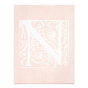 Vintage-Letter-N-Monogramm Rosa-Rot-Pergament "N" Fotodruck