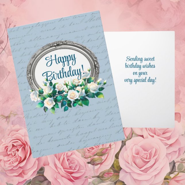 Vintage Letter-Rose Blau Personalisiert Geburtstag Dankeskarte (Personalize it!)