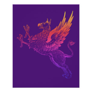 Vintage-Letterpress-Griffin-Linienkunst-Regenbogen Poster