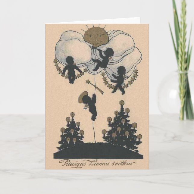 Vintage lettische Weihnachtskarte Feiertagskarte (Vorderseite)