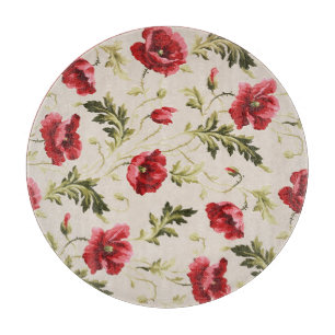 Vintage leuchtend rote Mohnblumen-Blumenmuster Schneidebrett