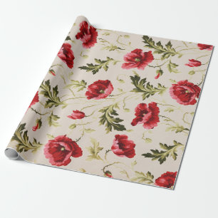 Vintage leuchtend rotes Mohnblumenmuster Geschenkpapier