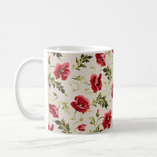 Vintage leuchtend rotes Mohnblumenmuster Kaffeetasse