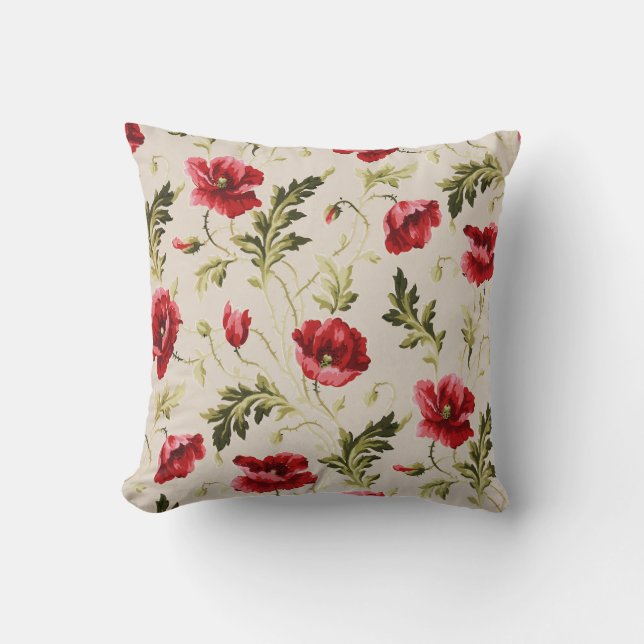 Vintage leuchtend rotes Mohnblumenmuster  Kissen (Vorderseite)