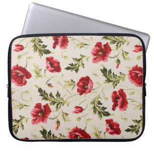 Vintage leuchtend rotes Mohnblumenmuster  Laptopschutzhülle