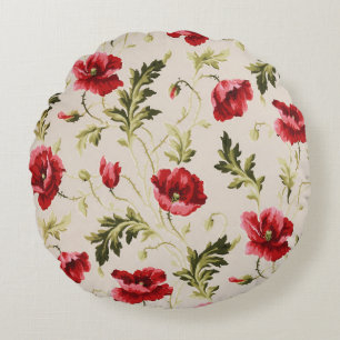 Vintage leuchtend rotes Mohnblumenmuster Rundes Kissen