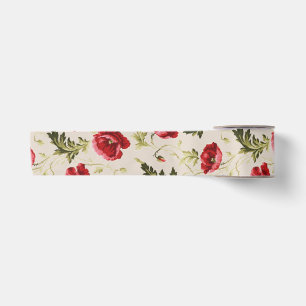 Vintage leuchtend rotes Mohnblumenmuster Satinband