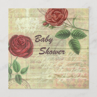 Vintage Leuchter-u. Rosen-Collagen-Baby-Dusche Einladung