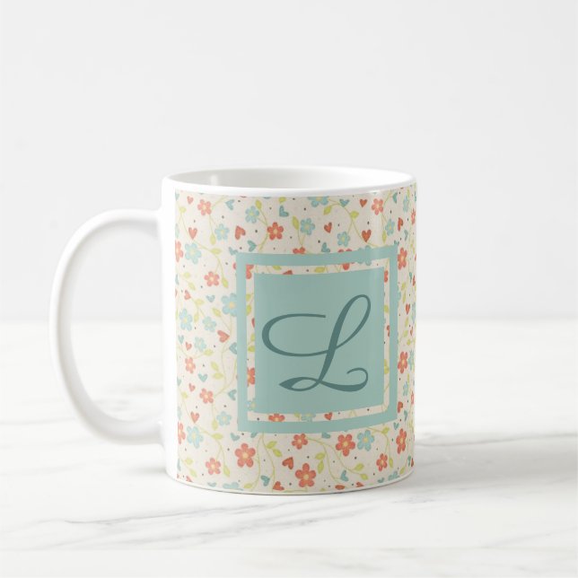 Vintage Leuchtfeder Besetzt florale Monogramm Kaffeetasse (Links)