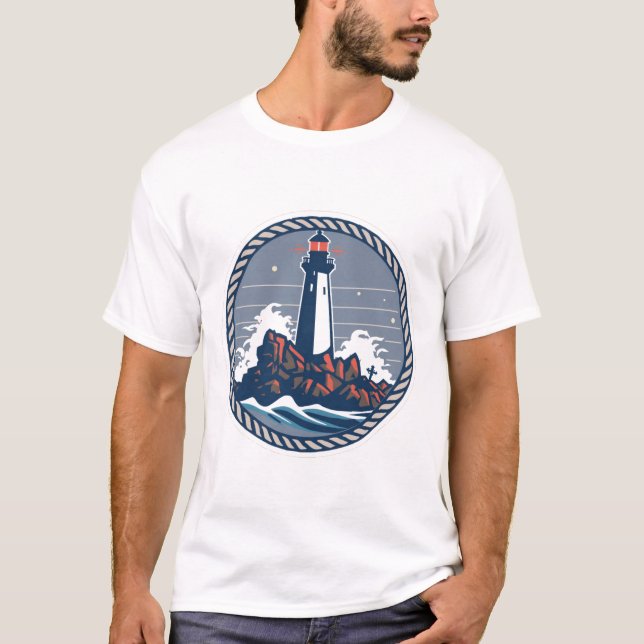 Vintage Leuchtturm-Emblem Mit Tauring T-Shirt (Vorderseite)