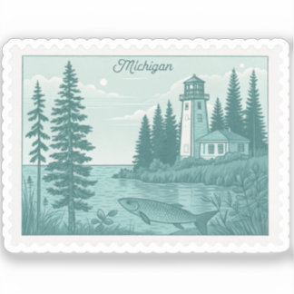 Vintage Leuchtturm Michigan Great Lakes Fisch Stem Aufkleber