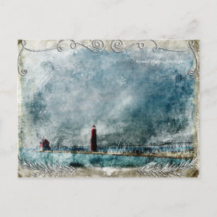 Vintage Leuchtturm und Pier aus der Ferne Postkarte
