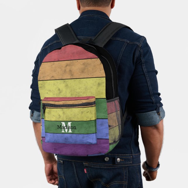 Vintage LGBT-Flagge Stolz gestresste Regenbogenmon Bedruckter Rucksack (Insitu (Modell))