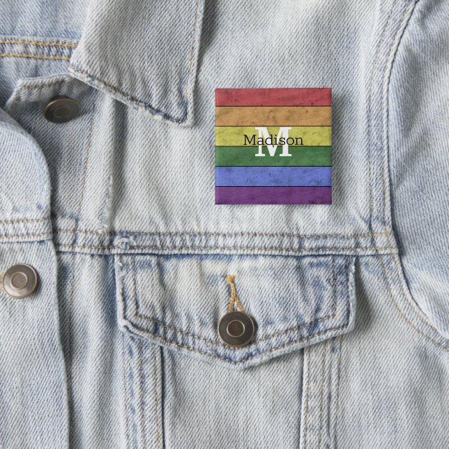 Vintage LGBT-Flagge Stolz gestresste Regenbogenmon Button (Beispiel)