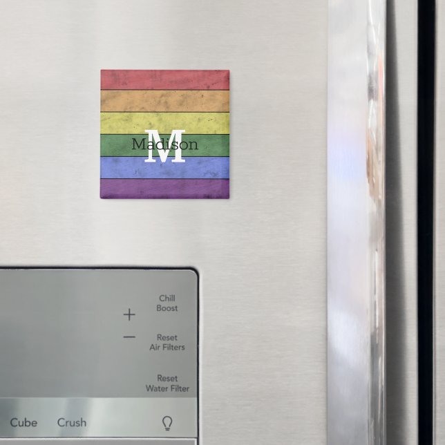 Vintage LGBT-Flagge Stolz gestresste Regenbogenmon Magnet (In Situ (Kühlschrank))