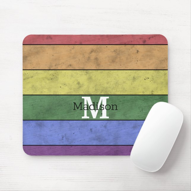 Vintage LGBT-Flagge Stolz gestresste Regenbogenmon Mousepad (Mit Mouse)