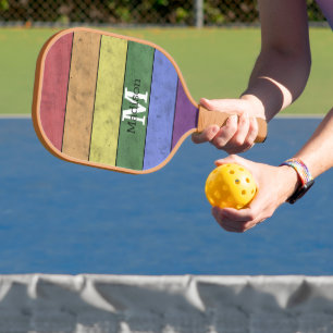 Vintage LGBT-Flagge Stolz gestresste Regenbogenmon Pickleball Schläger