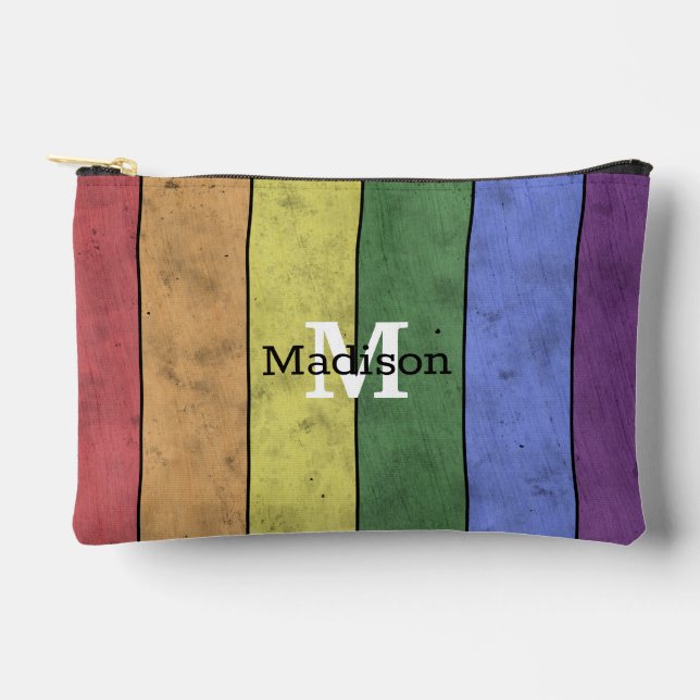 Vintage LGBT-Flagge Stolz gestresste Regenbogenmon Zubehörtasche (Vorderseite)