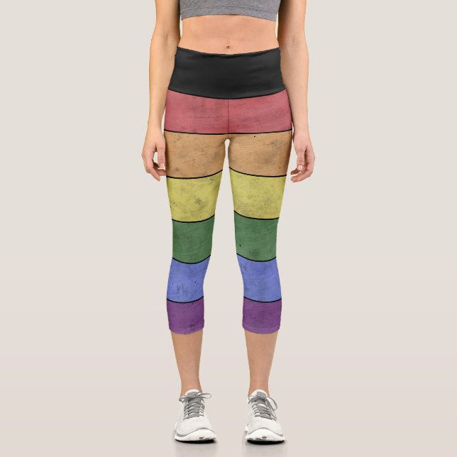 Vintage LGBT-Flaggensträhne für schwarze Linien Capri Leggings (Vorderseite)