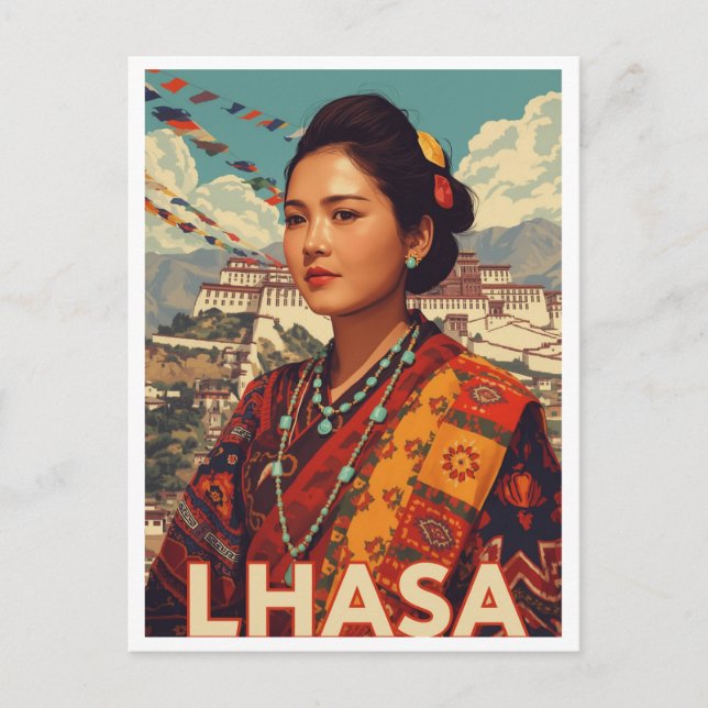 Vintage Lhasa Tibet Woman Potala Postkarte (Vorderseite)