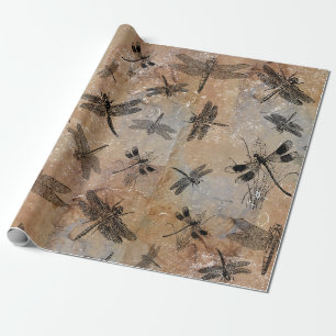 Vintage-Libelle abgenutztes Entomologie-Muster Geschenkpapier